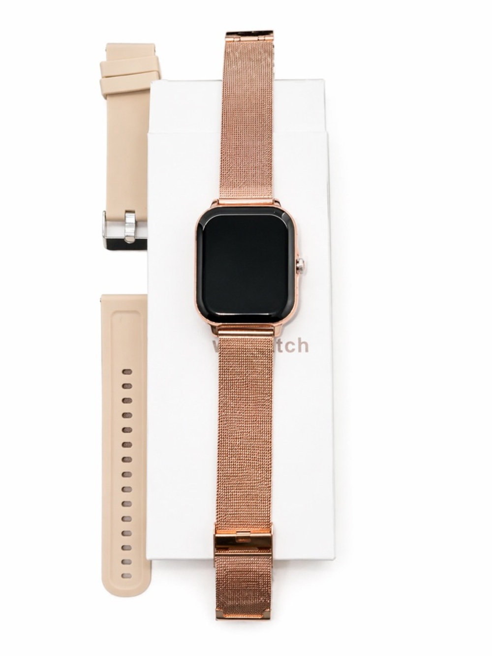 Rose Gold Smartwatch with Interchangeable Beige Bands